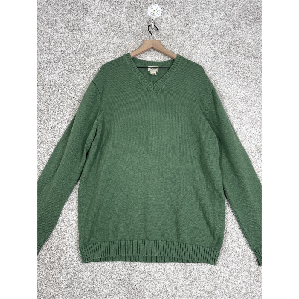 Vintage LL Bean‎ Green Heavy Fisherman Knit Sweater Pullover Men XL  Vneck